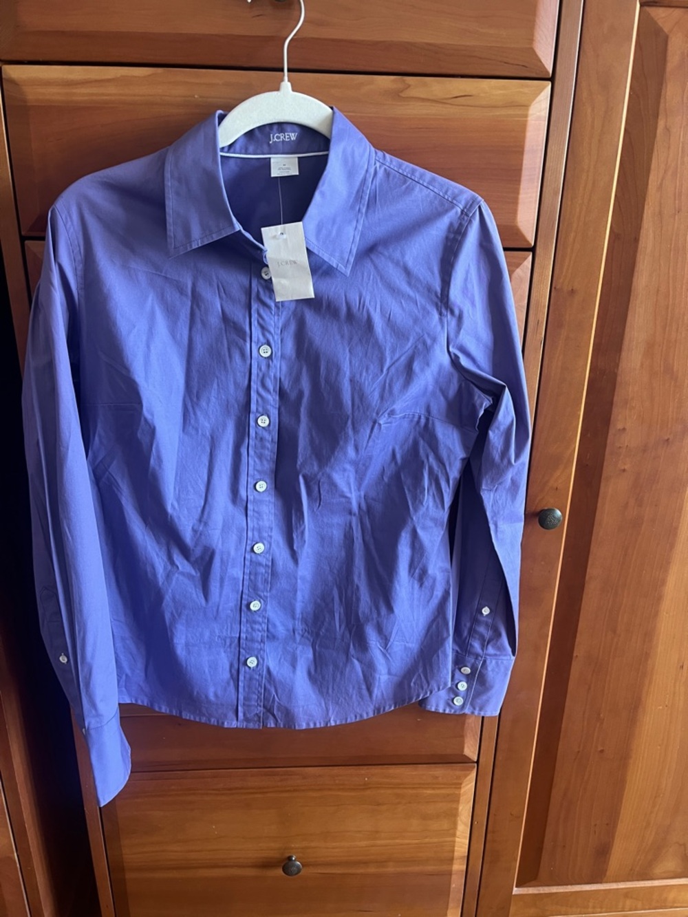 J Crew lilac  button-up career work shirt classic collar,  white buttons. NWT